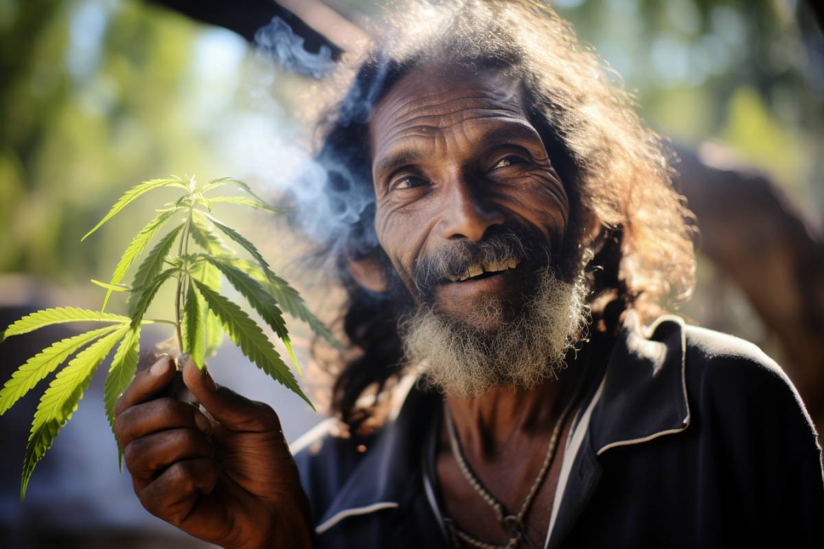 aborigène australie avec plante de cannabis