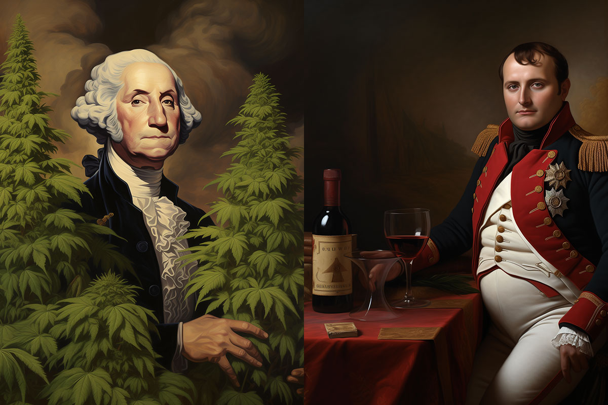 george washington avec du cannabis et napoleon avec du vin