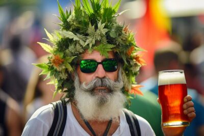 allemand lors manifestation pour le cannabis avec une biere