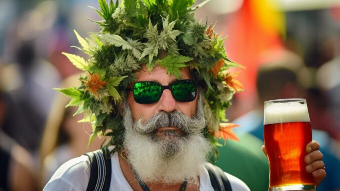 allemand lors manifestation pour le cannabis avec une biere