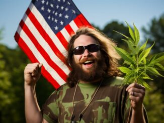 american heureux avec plante de cannabis