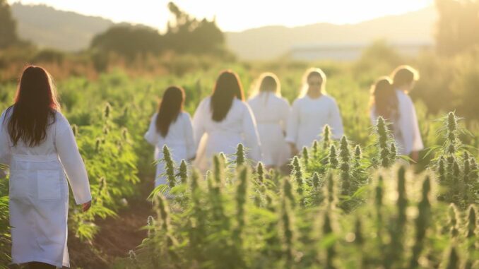 etudiants dans un champ de cannabis