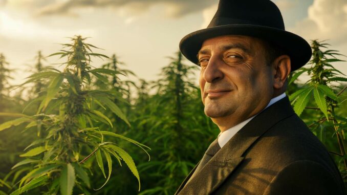 arnaqueur dans un champ de cannabis
