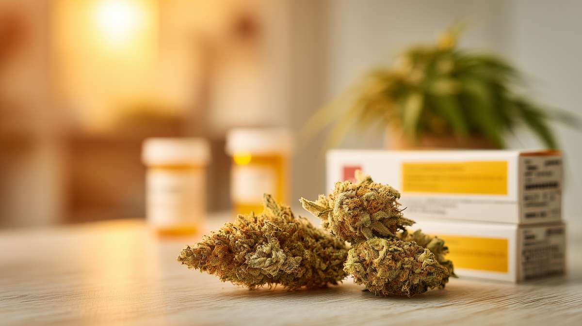 Des fleurs de cannabis et des antidépresseurs