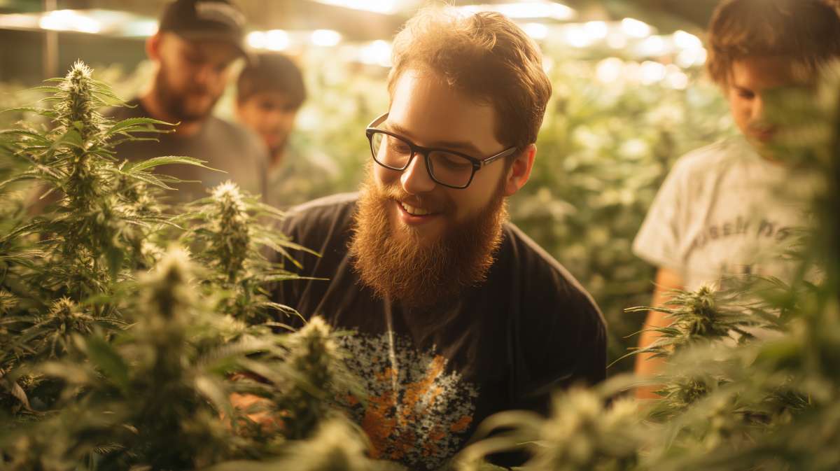 Des jeunes avec des plantes de cannabis