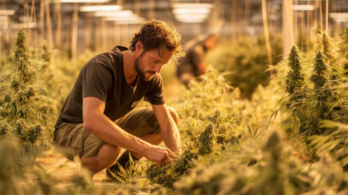 agriculteur italien dans une plantation de chanvre