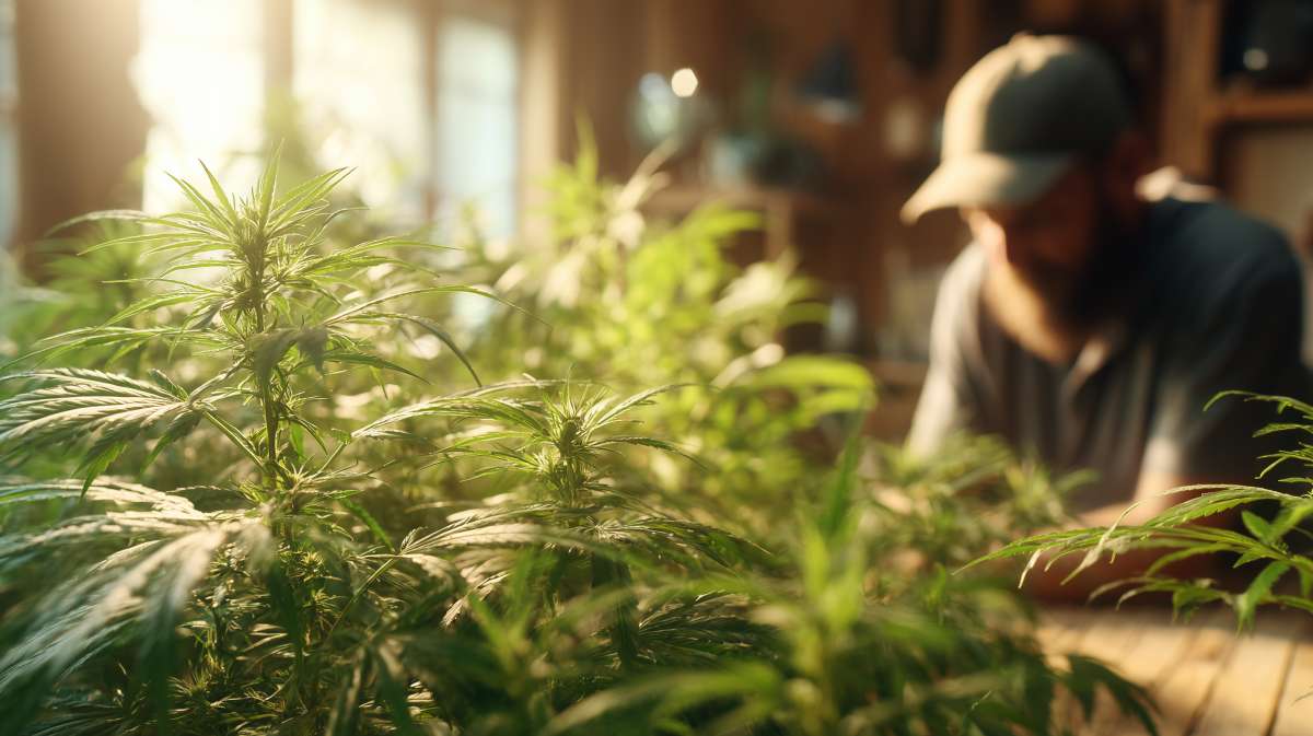 Des plantes de chanvre et un cultivateur