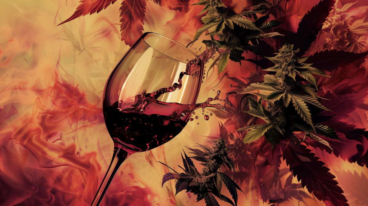 verre de vin et fleur de chanvre