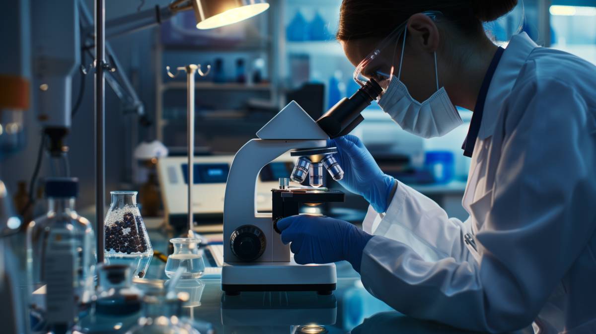 une scientifique qui analyse la reaction de cbd et cbg sur un foie