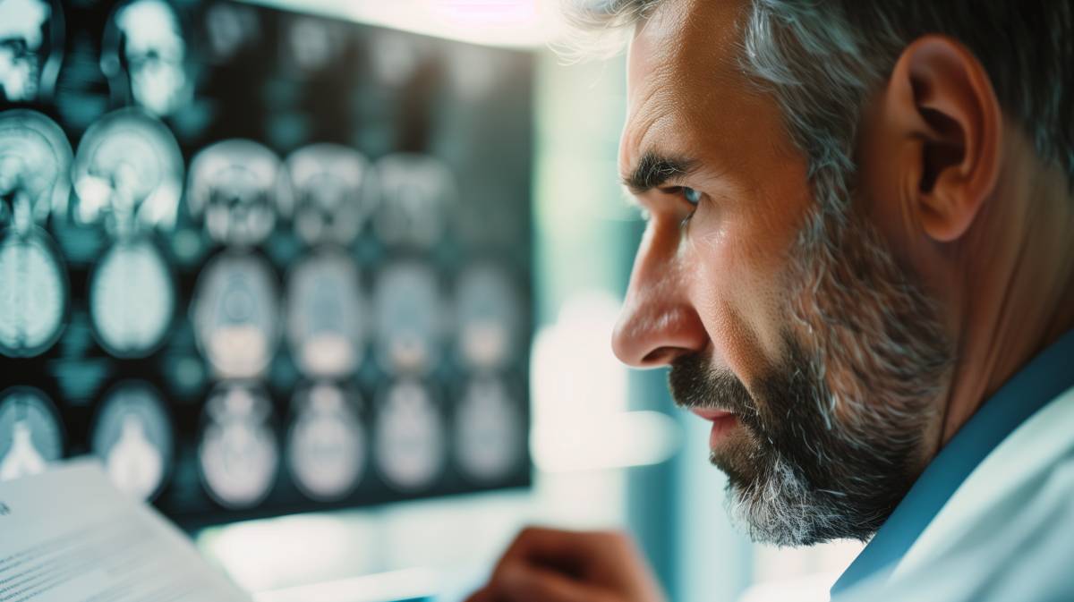 un docteur devant des images de cerveaux