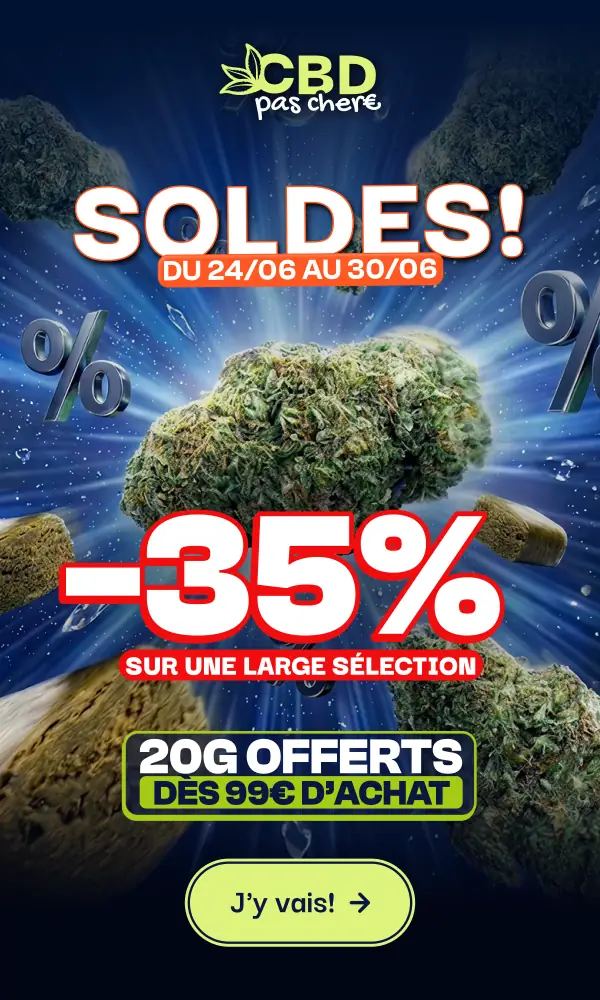 CBD Pas Chère, Soldes : -35% sur une large sélection du 24/06 au 30/06, 20g offerts dès 99€ d'achat