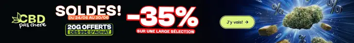 CBD Pas Chère, Soldes : -35% sur une large sélection du 24/06 au 30/06, 20g offerts dès 99€ d'achat