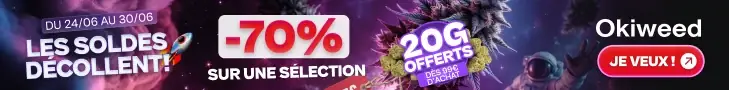 Okiweed, les soldes décollent : -70% sur une sélection du 24/06 au 30/06, 20g offerts dès 99€ d'achat