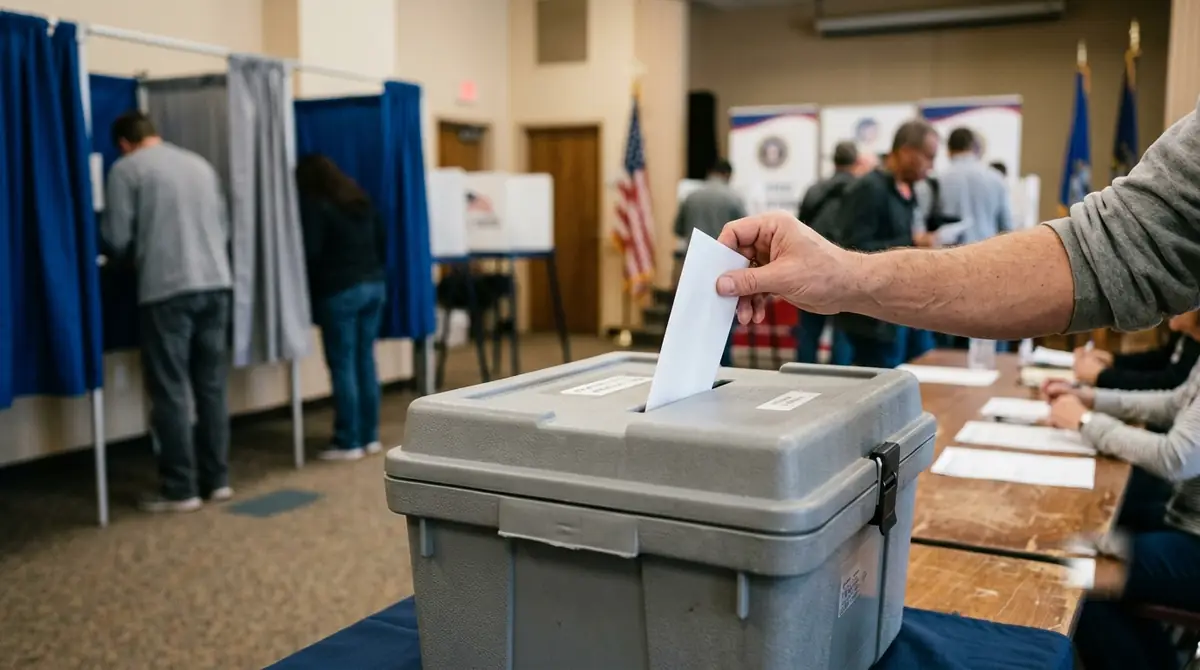 Bulletin de vote américain glissé dans une urne lors d'un scrutin
