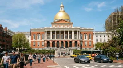 Dôme doré du capitole du Massachusetts à Boston sous un ciel dégagé