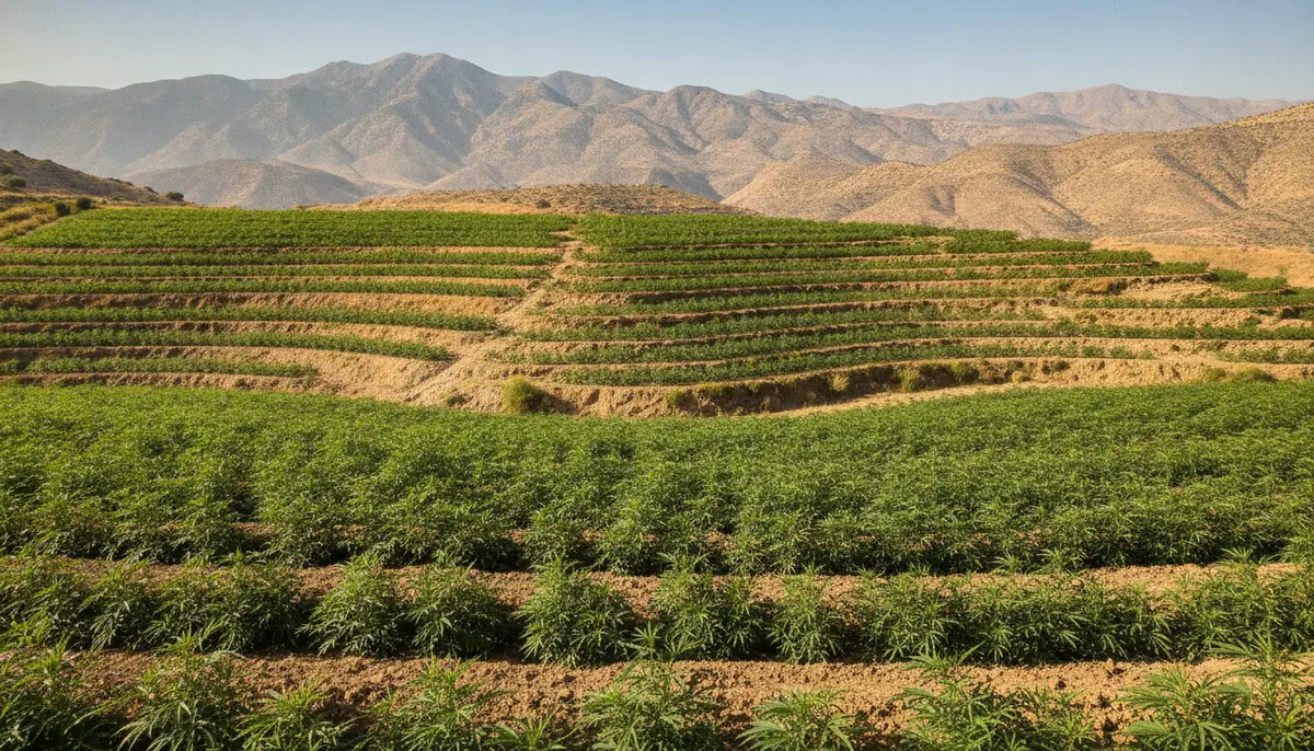 Parcelle de culture de chanvre sur les hauteurs des montagnes du Rif au nord du Maroc