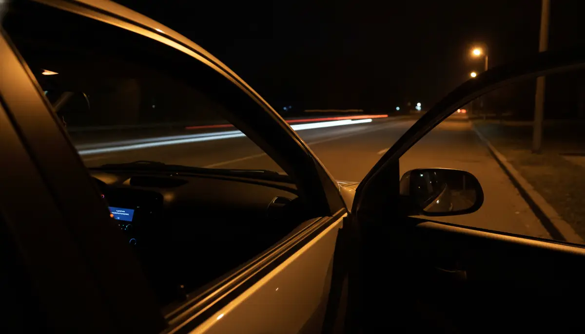 Vitre passager ouverte lors d'un contrôle de police de nuit sur le bord d'une route