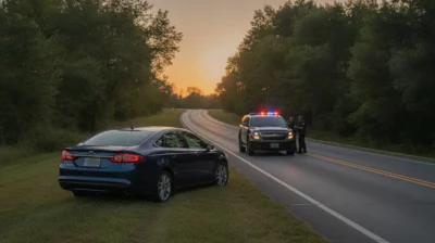Voiture arrêtée sur le bas-côté lors d'un contrôle de police en fin de journée