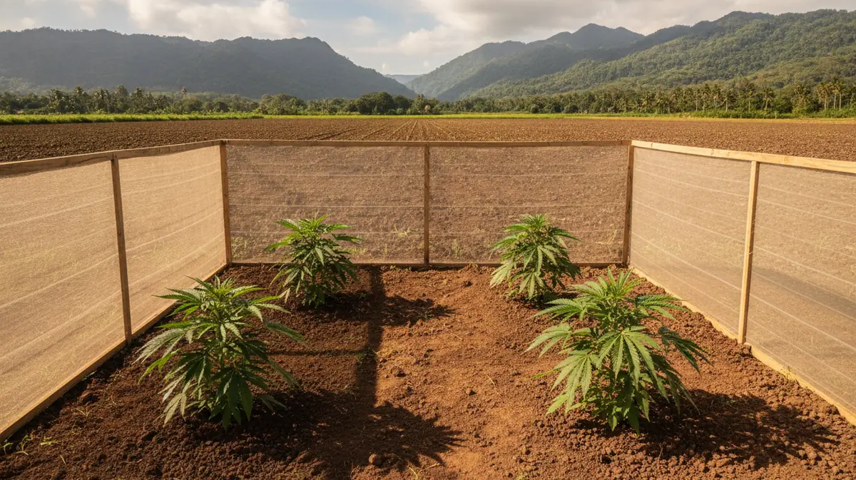Champ de cannabis à faible teneur en THC cultivé sous le soleil d'un territoire tropical du Pacifique