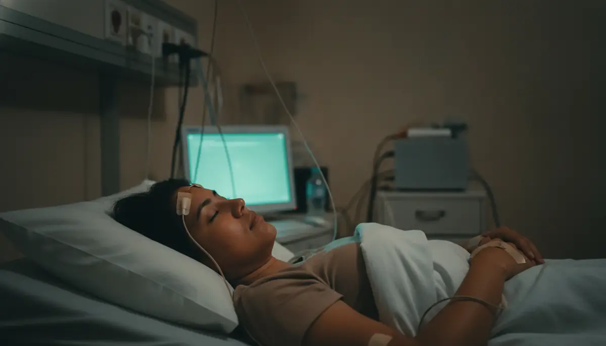 Personne endormie avec des capteurs de sommeil dans une chambre de laboratoire