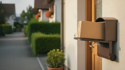 Colis brun anonyme déposé dans une boîte aux lettres résidentielle, sans texte ni étiquette lisible
