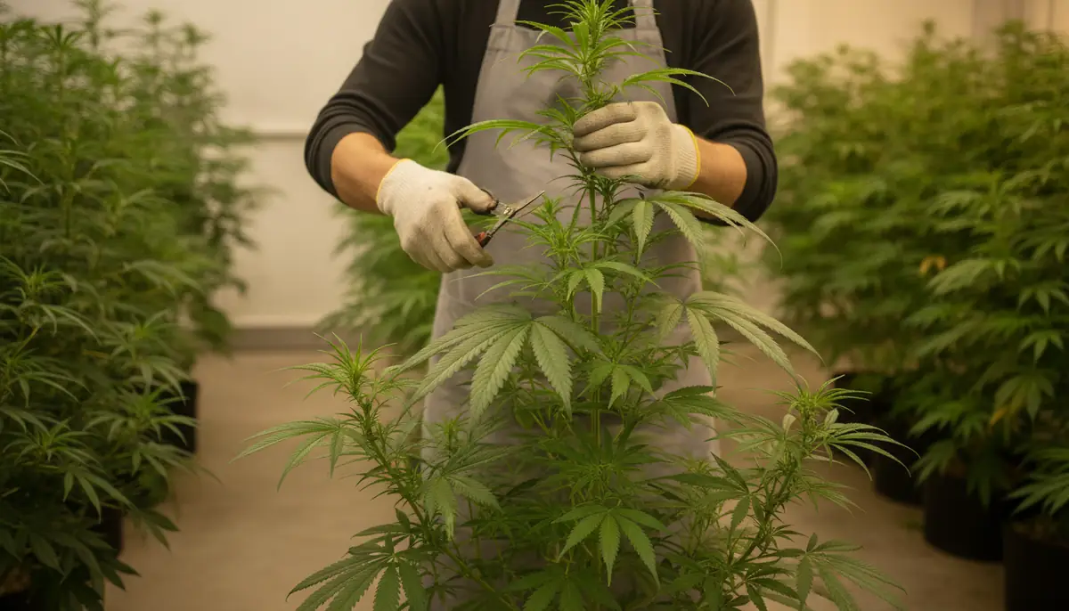 Rangées de plants de cannabis sous éclairage horticole dans la salle de culture d'une association allemande