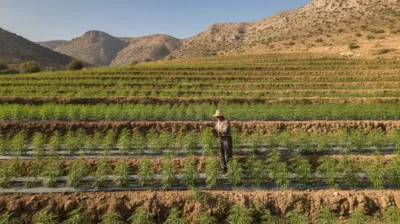 Un champ de cannabis legal en terrasses dans une region montagneuse du nord du Maroc