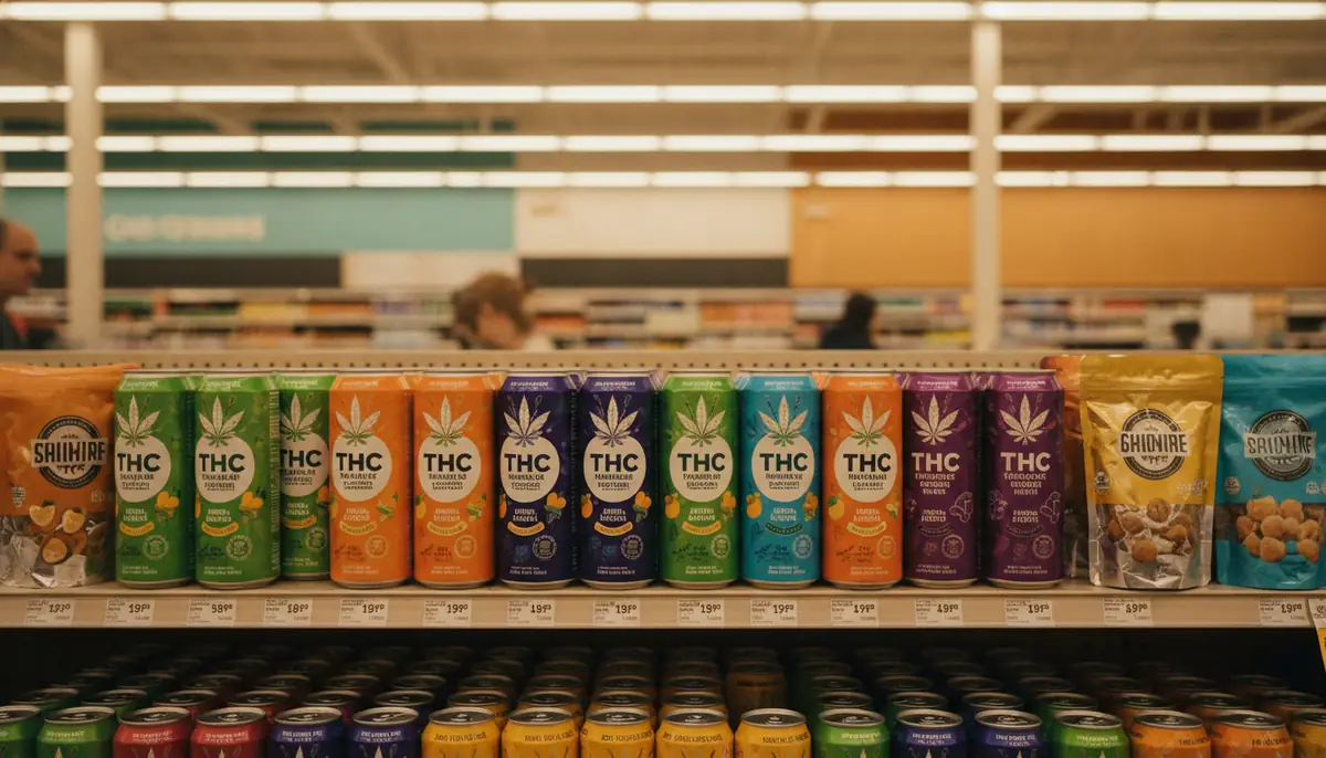 Rayon de boissons et snacks au THC dérivé du chanvre dans une épicerie américaine