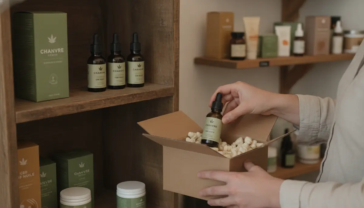 Flacons d'huile de CBD retirés d'une étagère de boutique