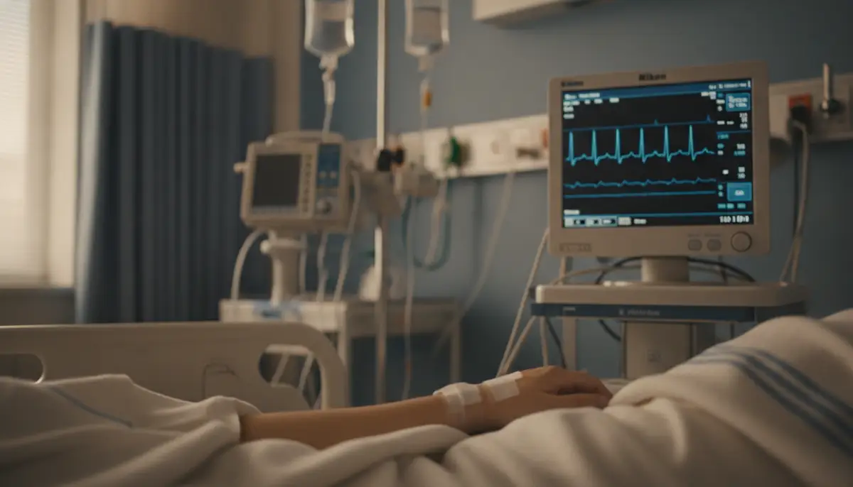 Moniteur de rythme cardiaque au chevet d'un patient dans un service hospitalier