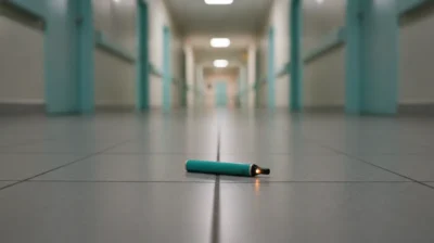 Vape jetable abandonnée sur le sol carrelé d'un couloir d'hôpital